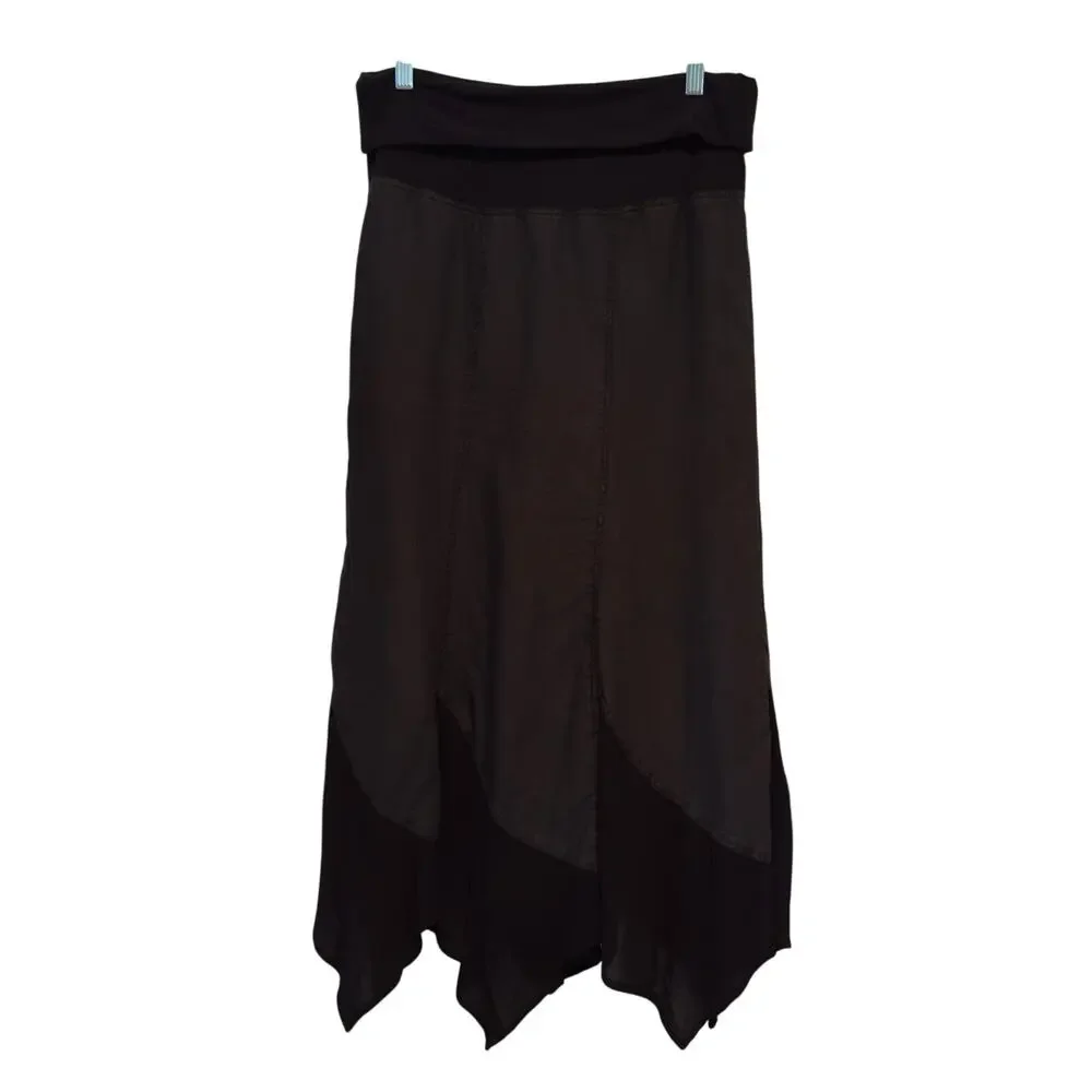 Lilly Mason Ramie Minimalist Lagenlook Artsy Asymmetrical Maxi Skirt Women's S